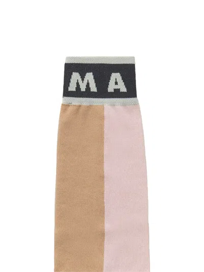 Marni Color Block Cotton Socks In Pink In Multi