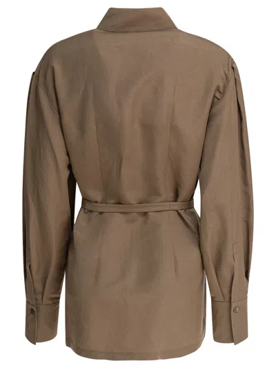 Max Mara Affari Belted Buttoned Shirt In Green
