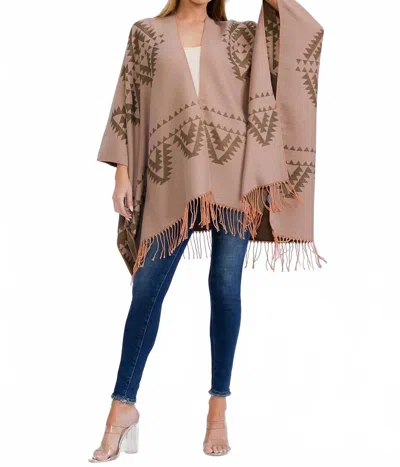 Main Strip Long Sleeve Reversible Poncho In Taupe In Brown