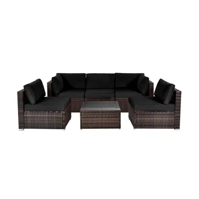 Hivvago 6 Pieces Patio Rattan Furniture Set With Cushions In Brown