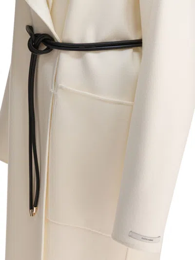 Sportmax Waist Belted Long Coat With Large Pockets In White