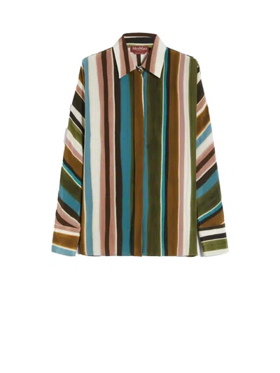 Max Mara Studio Multicolor Striped Silk Shirt In Brown
