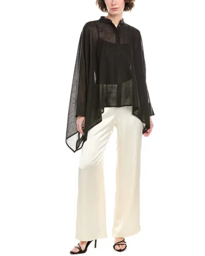 Michael Kors Collection Garza Crepe Linen Drape Shirt In Black