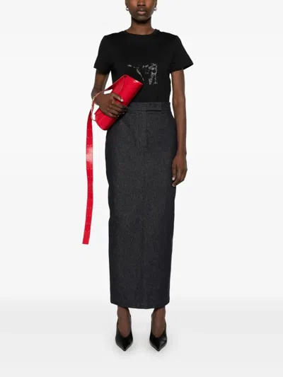 Max Mara Embellished Round Neck Top With Graphic Detail In Black