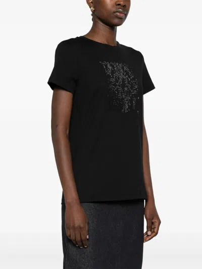 Max Mara Embellished Round Neck Top With Graphic Detail In Black