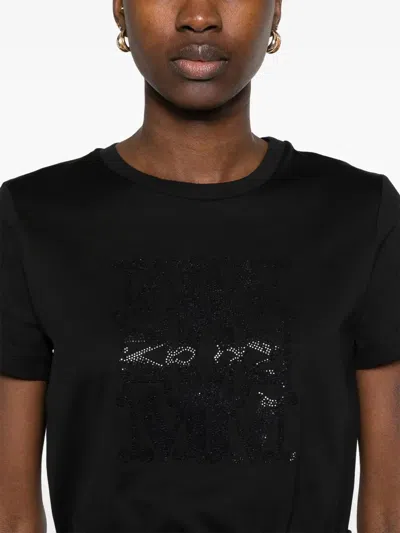 Max Mara Embellished Round Neck Top With Graphic Detail In Black