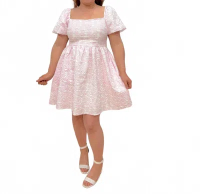 She + Sky Spring Flower Square Neck Dress In Pink