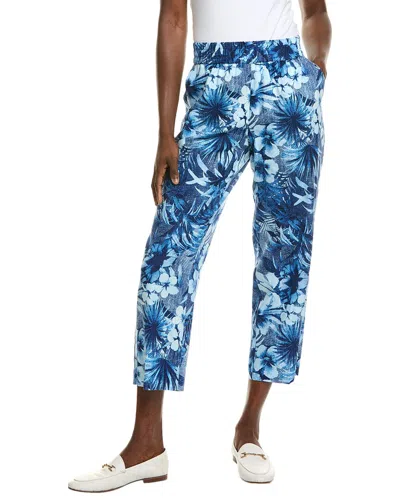 Jones New York Pull-on Slash Pocket Crop Linen-blend Pant In Blue