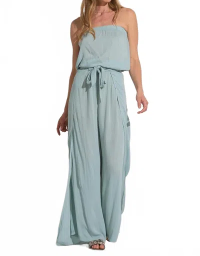 Elan Strapless Romper Tie Waist In Teal In Green