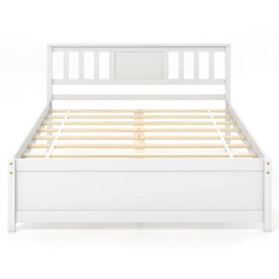 Hivvago Wooden Platform Bed With Headboard And Wood Slat Support White In White
