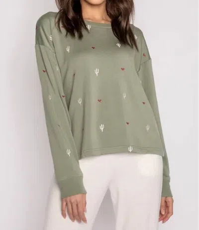 Pj Salvage Wild Lands Long Sleeve Top In Light Olive In Green