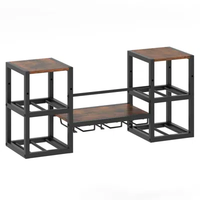 Hivvago Heavy-duty Wall Mounted Wine Rack With Glass Holder Metal Frame 8-bottle Holder In Brown
