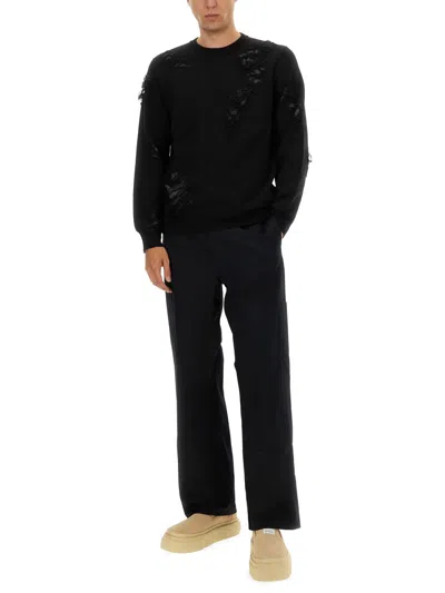 Mm6 Maison Margiela Mm6 By Maison Margiela Textured Black Wool Sweater With Relaxed Fit In Black