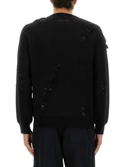 Mm6 Maison Margiela Mm6 By Maison Margiela Textured Black Wool Sweater With Relaxed Fit In Black