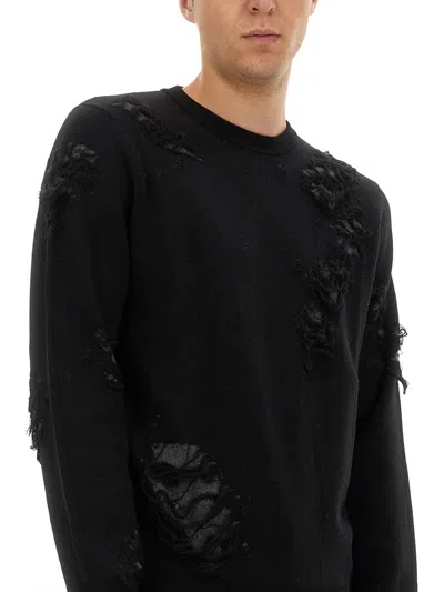 Mm6 Maison Margiela Mm6 By Maison Margiela Textured Black Wool Sweater With Relaxed Fit In Black