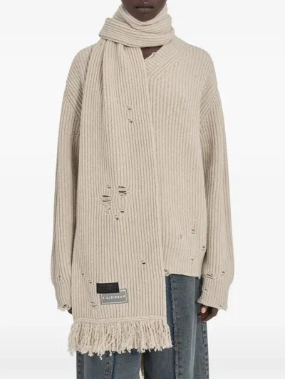 Mm6 Maison Margiela Ribbed Frayed-edge Scarf