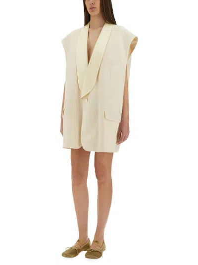 Mm6 Maison Margiela Mm6 By Maison Margiela Oversized Sleeveless Jacket With Deep V-neck And Wide Lapels In White