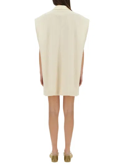Mm6 Maison Margiela Mm6 By Maison Margiela Oversized Sleeveless Jacket With Deep V-neck And Wide Lapels In White