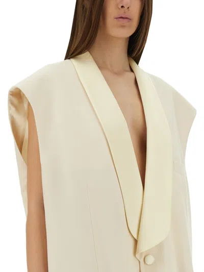 Mm6 Maison Margiela Mm6 By Maison Margiela Oversized Sleeveless Jacket With Deep V-neck And Wide Lapels In White