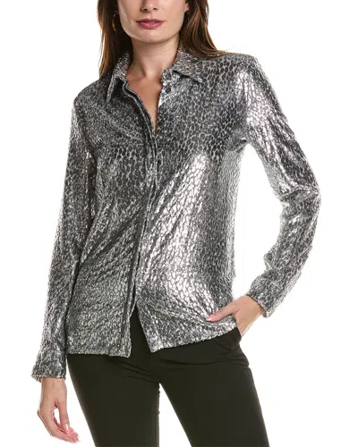 Michael Kors Collection Cheetah Hansen Silk-blend Top In Silver