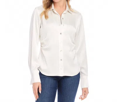 Karen Kane Satin Side Pleat Shirt In Cream