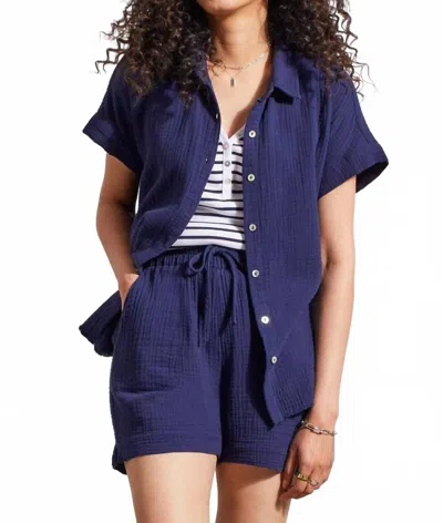 Tribal Raw Edge Gauze Shirt In Navy