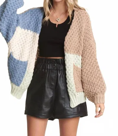 Madelyn Colorblock Sweater Cardigan In Mocha Combo
