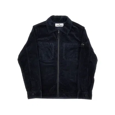 Stone Island Corduroy Overshirt With Logo Badge Kids In Blue