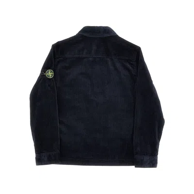 Stone Island Corduroy Overshirt With Logo Badge Kids In Blue