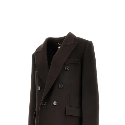 Victoria Beckham Brown Double-breasted Coat In Wool And Cashmere