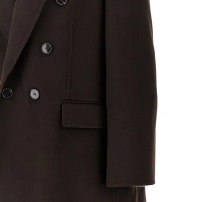 Victoria Beckham Brown Double-breasted Coat In Wool And Cashmere