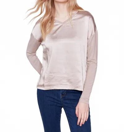 Charlie B Shimmer Satin Front Top In Almond