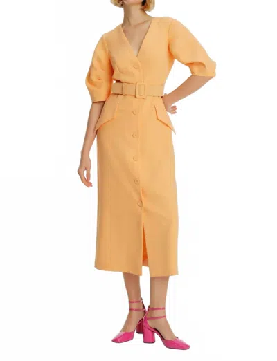 Exquise Belted Puff Sleeve Maxi Dress In Peach
