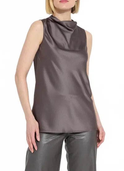 Lyssé Justine Satin Draped Mock Neck Top In Gray Ash In Brown