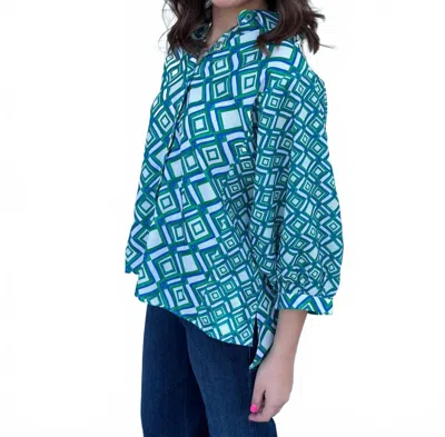 Joy Joy Emerald Cut Print Blouse In Green/blue In Blue