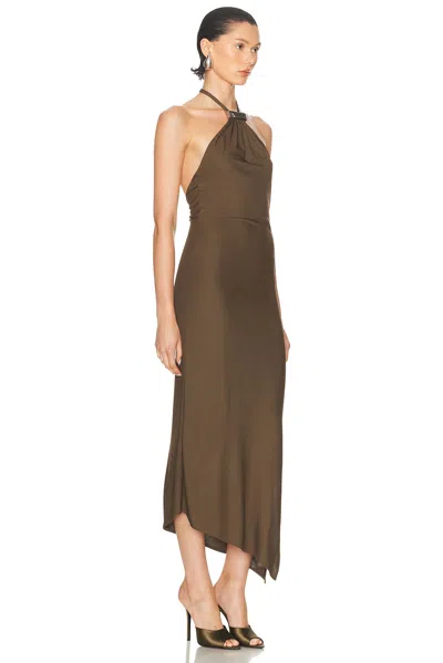 Attico Womens Military Green Halterneck Regular-fit Woven Midi Dress