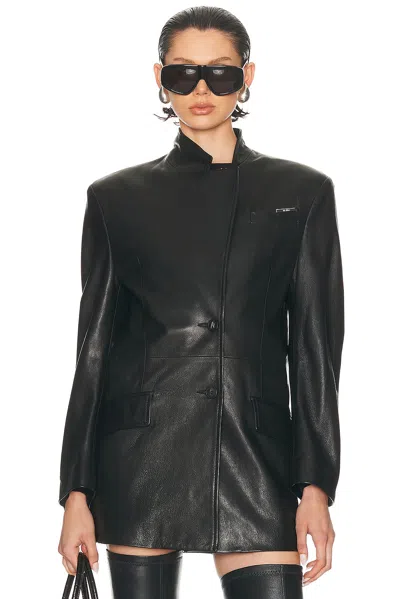 Attico Tailored Black Lambskin Blazer With Notched Lapels