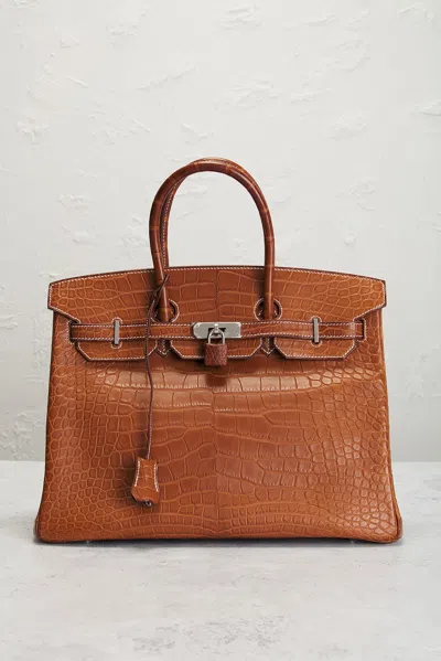 Pre-owned Hermes Fauve Matte Alligator Birkin 35 Handbag