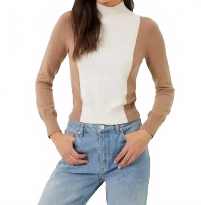 French Connection Libby Color Block Jumper Top In Camel/oat In White