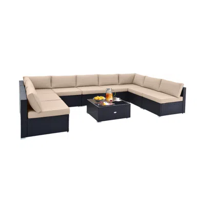 Hivvago 10 Piece Outdoor Wicker Conversation Set With Seat And Back Cushions In Neutral
