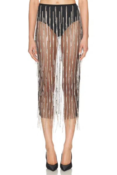 Lapointe Rhinestone Fringe High Waist Skirt In Transparent