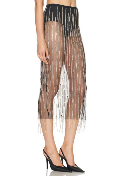 Lapointe Rhinestone Fringe High Waist Skirt In Transparent