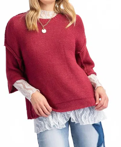 Easel Knitted Boxy Sweater In Burgundy