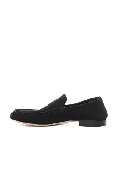 The Row Soft Moccasin In Suede In Black