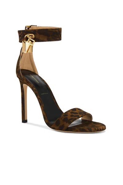 Tom Ford Brown Ocelot-print Suede Padlock Heeled Sandals In Brown