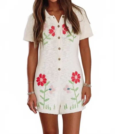 Mable Floral Jacquard Knit Romper In Cream In White