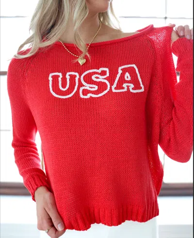 Wooden Ships Usa Lightweight Knit Sweater In Red In Red