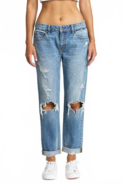 Eunina Ghosted Mid Rise Girlfriend Jeans In Medium Denim