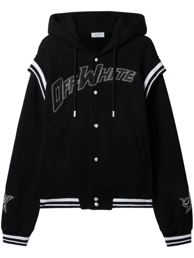 Off-white Black Varsity Sweatshirt With Press-stud Fastening And Bold Lettering