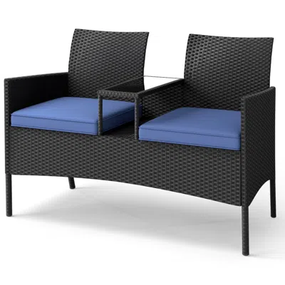 Hivvago Patio Loveseat With Built-in Table For Backyard Porch In Multi